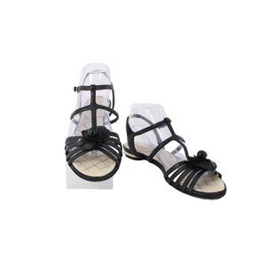 Chanel Sandals Sz 40 Black Strappy Flower Leather AS IS Sandals